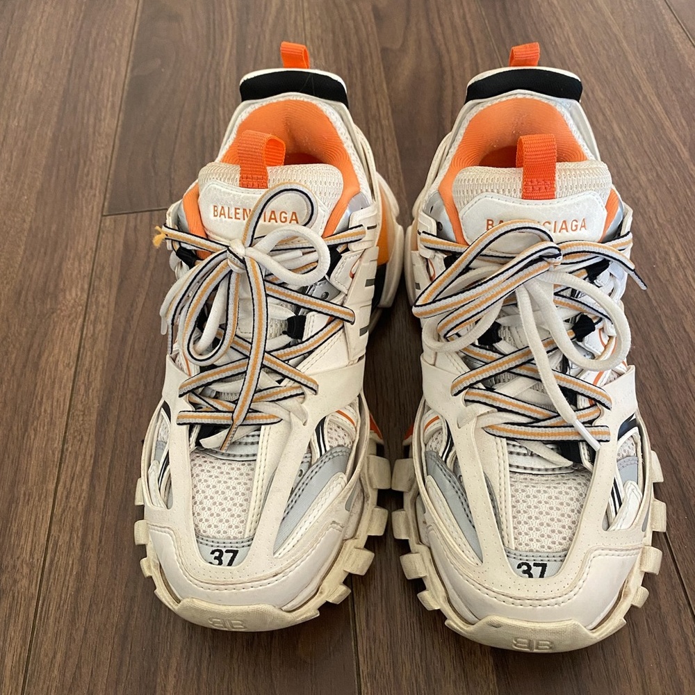Balenciaga Orange and White Track Sneakers